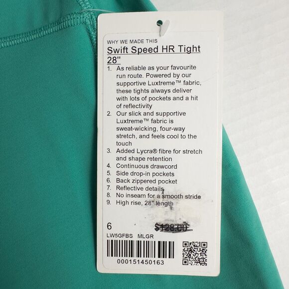Lululemon Swift Speed High Rise Tight 28" Womens 6 Maldives Green LW5GFBS - Picture 4 of 16